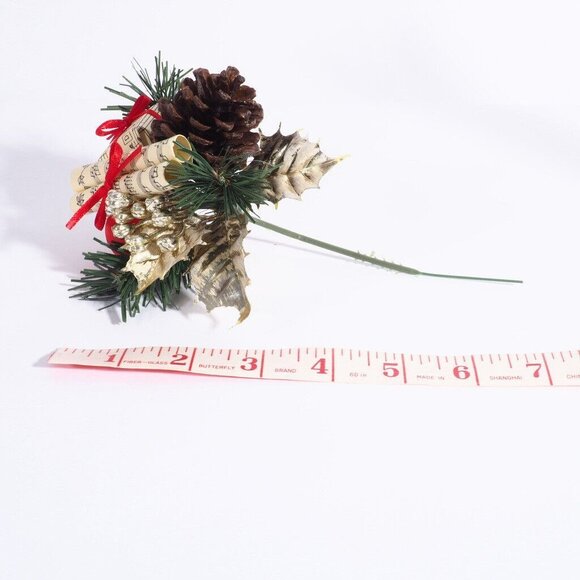 Vtg Artificial Christmas Branch Music Scroll Box Cone Gold Red Green Leaf Ball - Picture 7 of 7